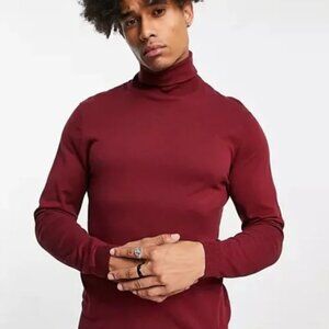 ASOS Knitted Roll Neck Sweater in Burgundy